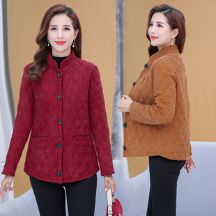 妈妈装秋冬上衣夹棉外套厚灯芯绒中老年女士小棉衣棉服薄条绒棉袄