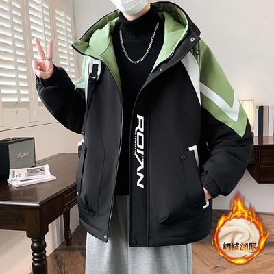 青少年连帽羽绒服男港风时尚潮牌百搭学生冬装秋冬季加绒加厚外套