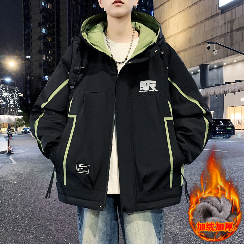 秋冬季加绒加厚外套男孩初高中学生帅气冲锋衣青少年大童羽绒服潮