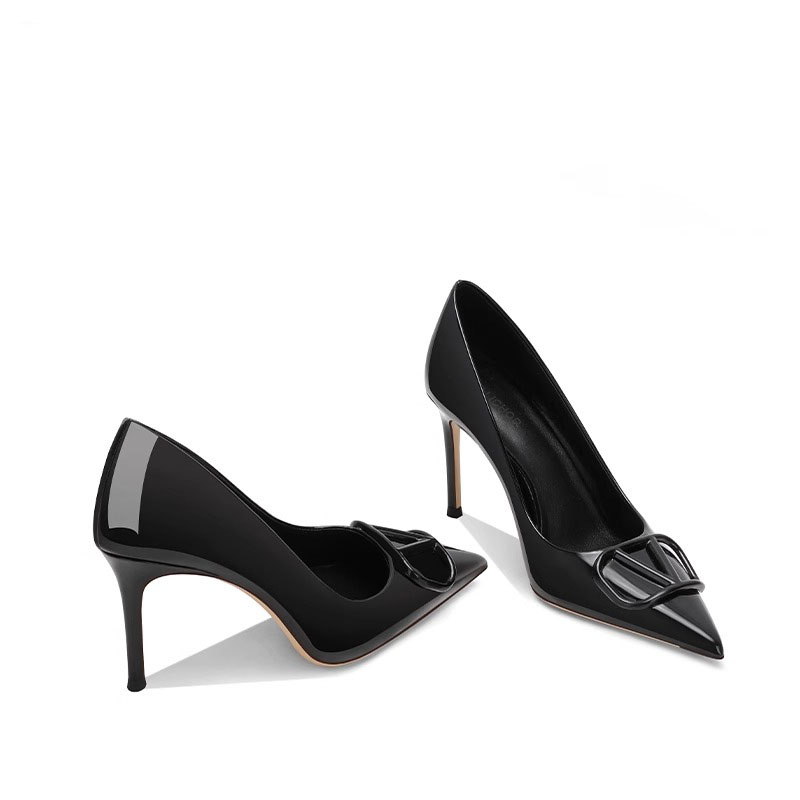 单鞋细跟尖头v扣高跟鞋2023新款