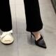 气质尖头蝴蝶结缎面后绊带细跟不累脚高跟鞋 黑色包头凉鞋 女夏新款