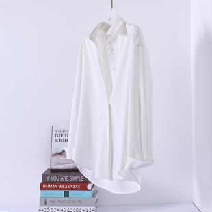 高级感抗皱免烫叠穿白色棉衬衫女士春秋打底通勤百搭弹力棉衬衣