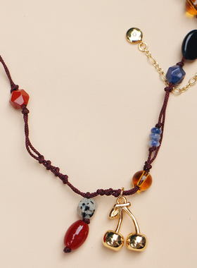 复古文艺天然石樱桃毛衣链