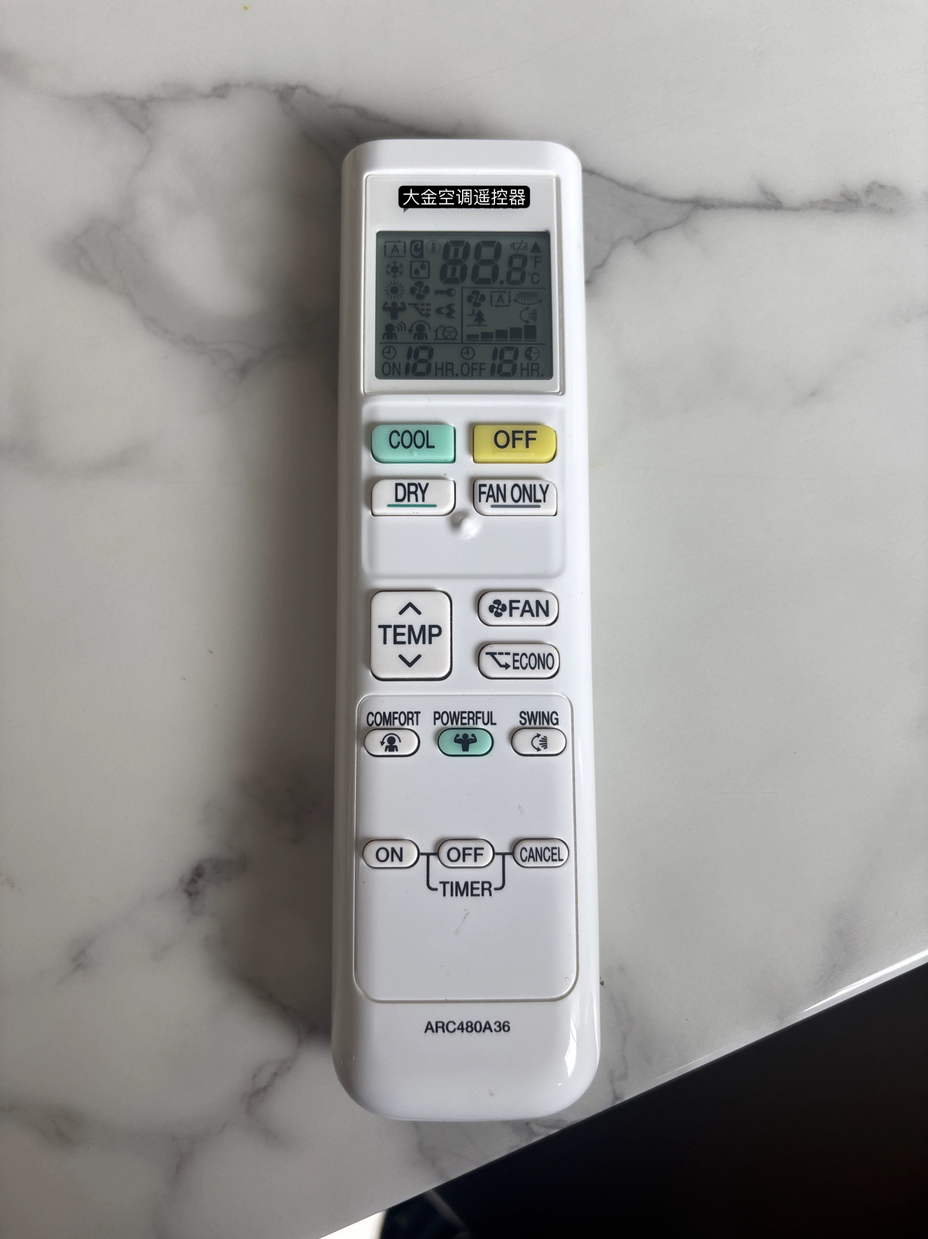 适用大金空调遥控器ARC480A36 FTKQ12TV2S ARC480A37 A38 A39英文