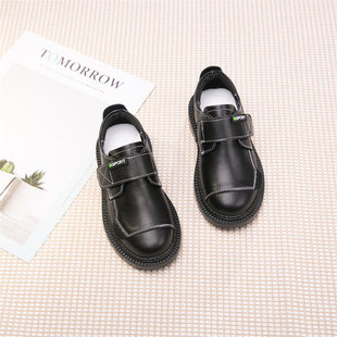 男童皮鞋黑色真皮软底英伦小学生女童春秋冬单鞋中大童演出儿童鞋