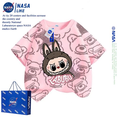 NASA拉布布labubu女童短袖t恤纯棉2025新款夏款童装衣服儿童半袖