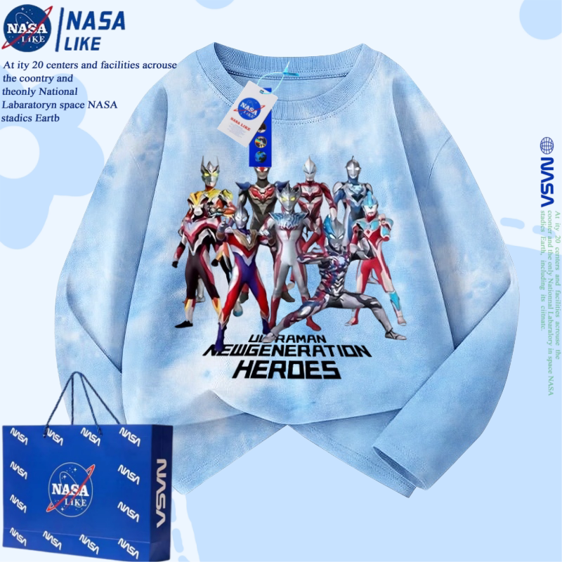NASA奥特曼童装男童女童t恤扎染长袖大童上衣儿童纯棉打底衫秋季图片