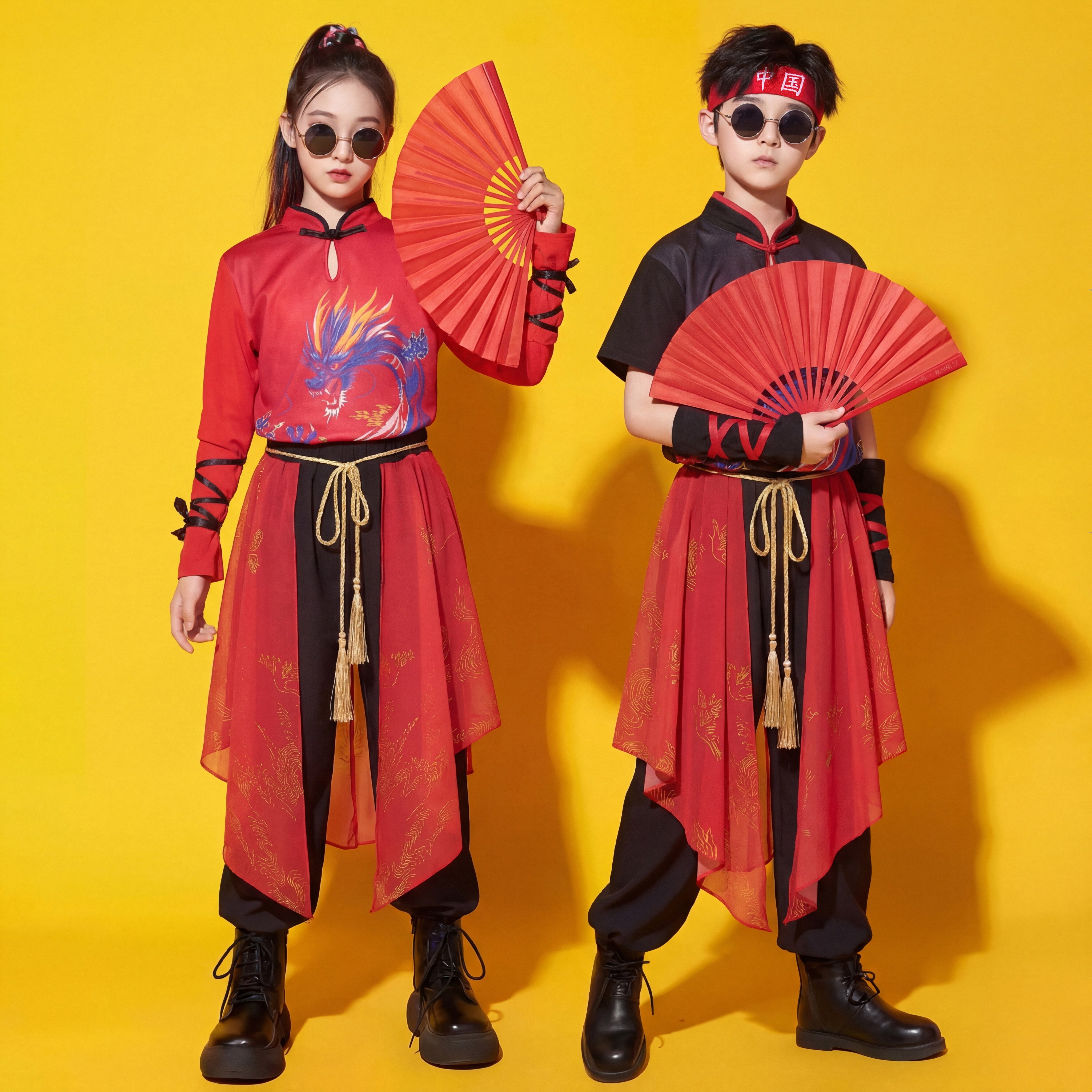 儿童古典舞雪龙吟演出服中国风打鼓服艺考太极剑练功服侠客表演服