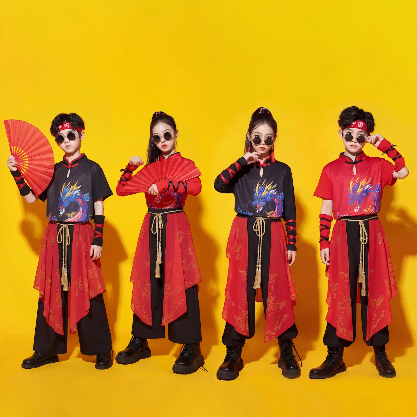 六一儿童演出服运动会国风走秀潮服爵士舞男女武术打鼓服雪龙吟