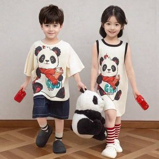 7岁兄妹装一大一小26新款夏季姐弟装韩版字母涂鸦T恤裙宽松短袖潮