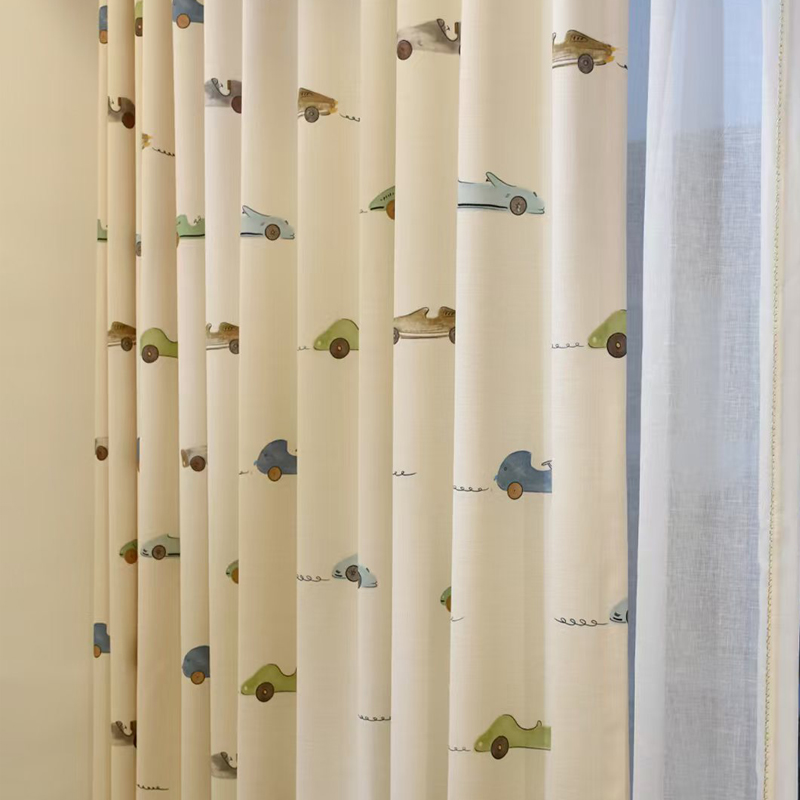 儿童窗帘小汽车男孩女孩卧室儿子房清新客厅现代高级感棉麻定制