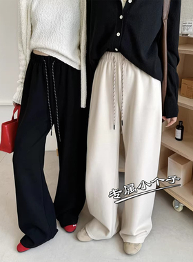 窄版150cm九分小个子高腰直筒裤女冬季加绒时尚抽绳休闲阔腿卫裤8