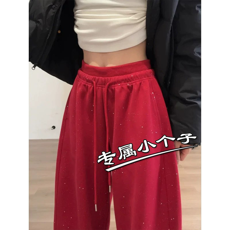 九分红色亮闪闪满天星运动裤女图片