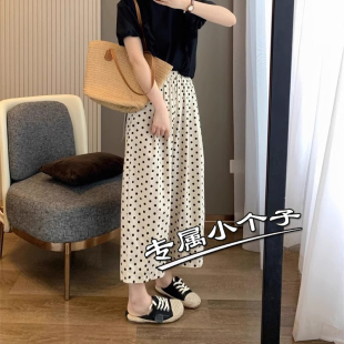 矮小个子145七八分透气棉麻休闲裤女夏季高腰显瘦遮肉波点阔腿裤8