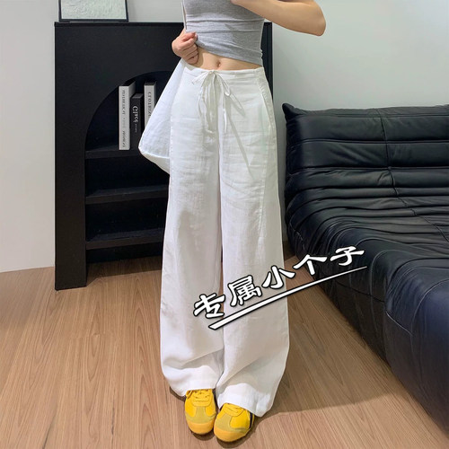九分小个子亚麻直筒休闲裤女