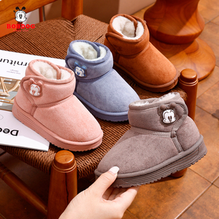 巴布豆儿童棉鞋2025冬季加绒加厚女童棉靴冬鞋雪地棉男孩卡通防滑