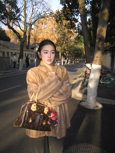 娜娜家皮草帕斯条仿貂抽刀纹环保皮草高级感v领宽松毛毛外套女冬