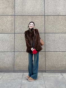 卫城落日 仿水貂毛皮草外套女2025秋冬新款立领宽松保暖毛毛大衣