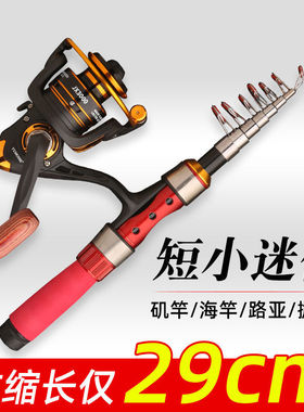 迷你小海竿超短节便携鱼竿套装超轻硬路亚远抛全套纺车轮鱼竿