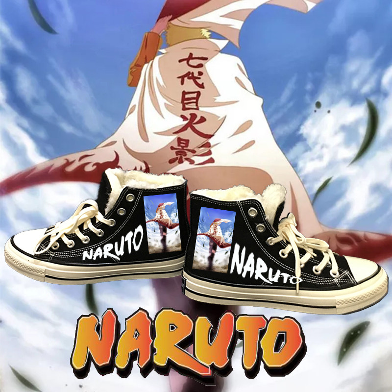 火影忍者鞋子aj联名宇智波冬季晓组织鼬帆布鞋高帮加绒运动鞋学生