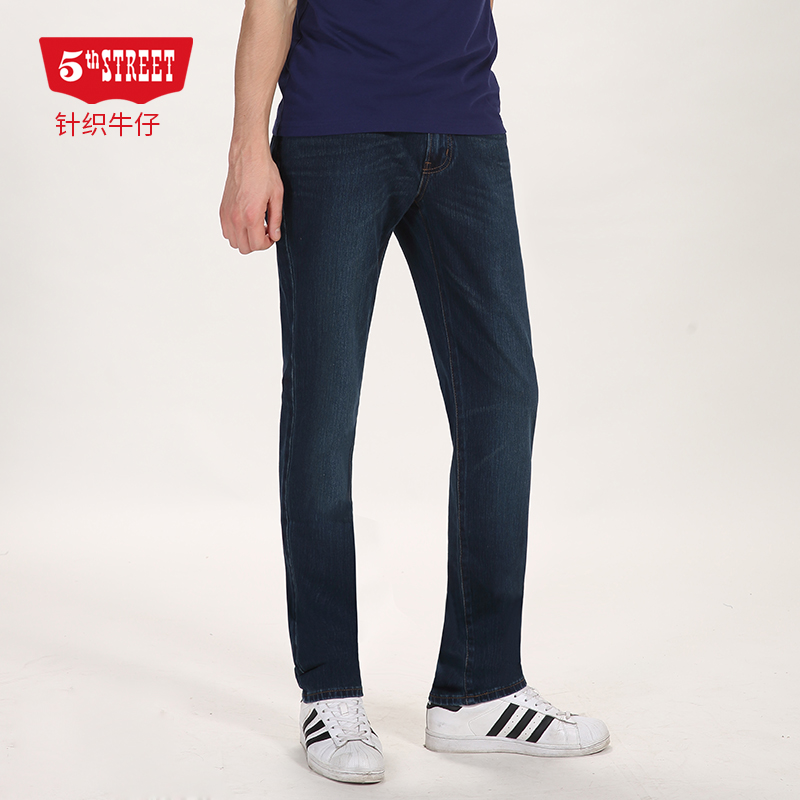 第五街断码特价男装针织弹力小直筒中腰牛仔长裤春秋610232-181