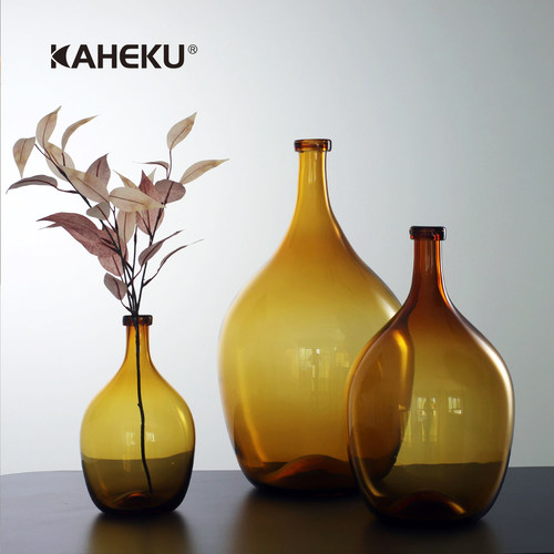KAHEKU北欧手工玻璃大肚吊钟花瓶
