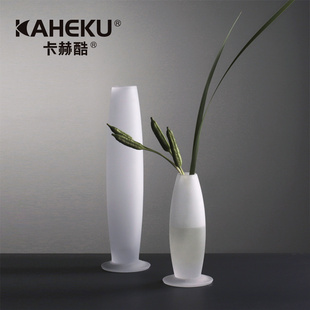 kaheku高颜值透明蒙砂玻璃花瓶小口高脚民宿茶室桌插花器装 饰摆设