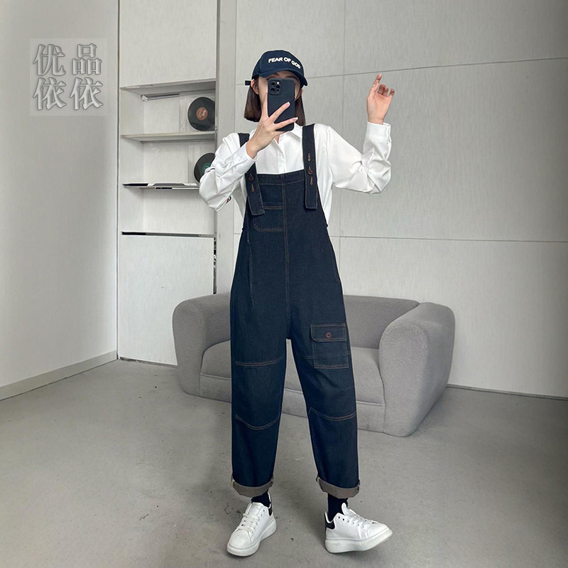 遮肉显瘦工装牛仔背带裤女2026春季新款韩版宽松减龄阔腿连体裤子