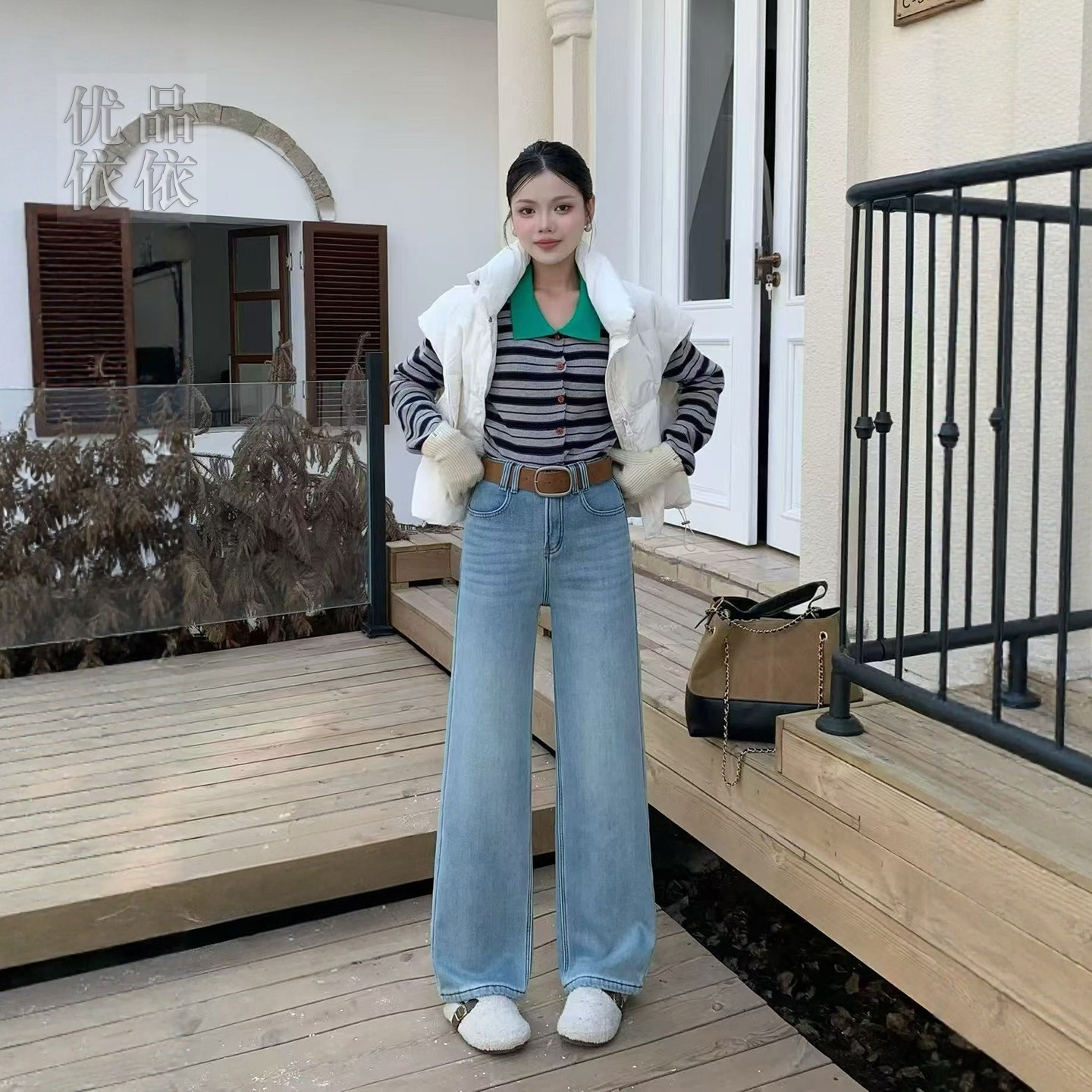 宽松窄版阔腿牛仔裤女2025新款加绒加厚冬季小个子高腰直筒裤显瘦