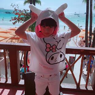 半袖 女孩连帽水印白色领短袖 t恤上衣 出口美乐蒂小童女童装 夏装