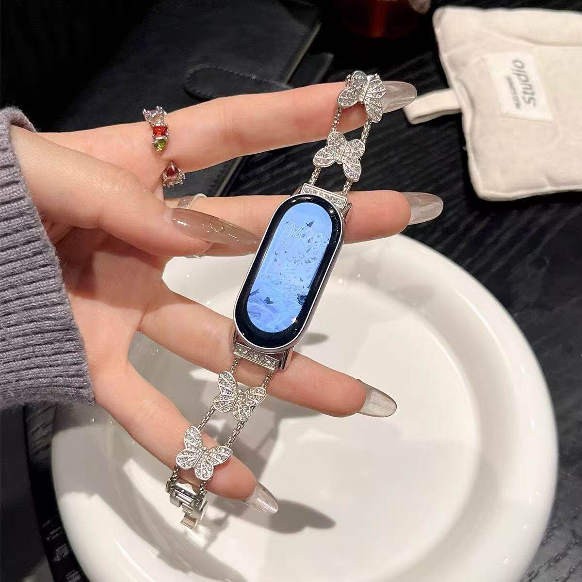 适用小米手环10表带9/8nfc蝴蝶链89pro腕带手链手表女款金属红米6