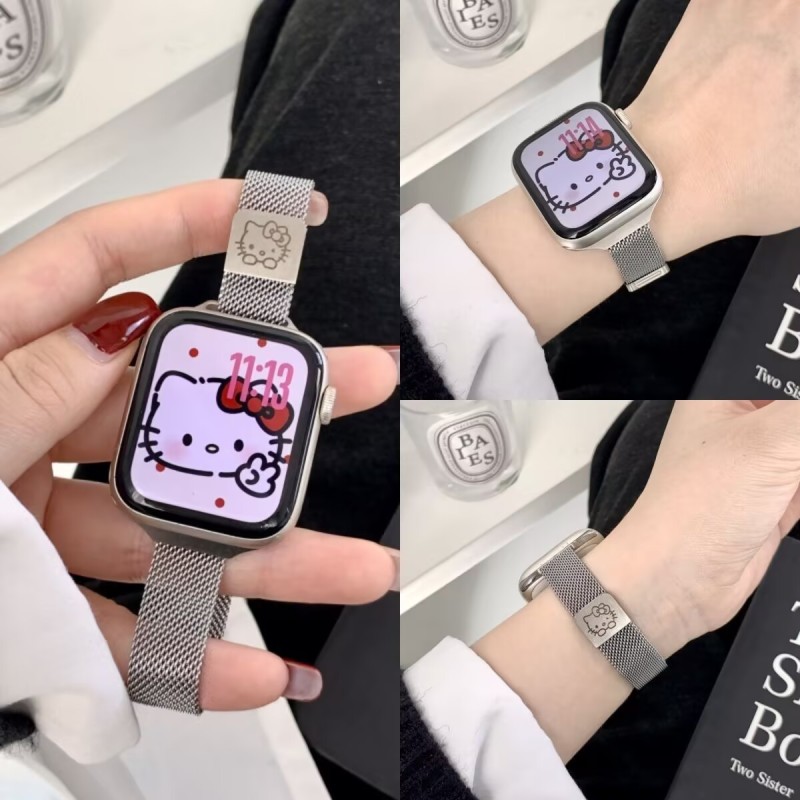 适用苹果ApplewatchS10磁吸米兰尼斯表带凯蒂猫watch23/4/5/6/7/8