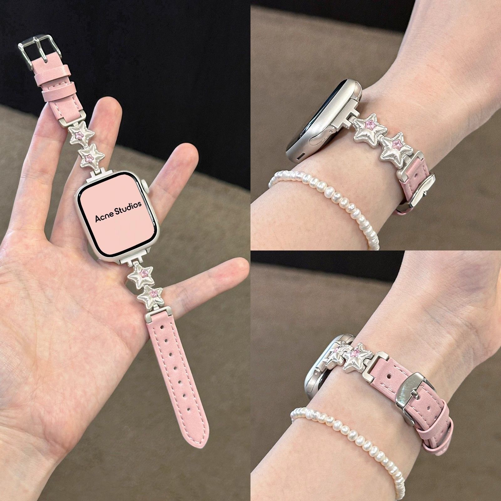 S11华强北S10表带max适用苹果iwatch9876543气球星星金属皮质腕带图片