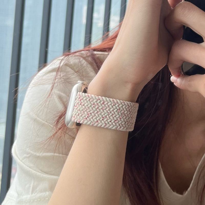 适用苹果s9手表iwatch7/6/SE/5/4单圈编织表带applewatch春樱个性