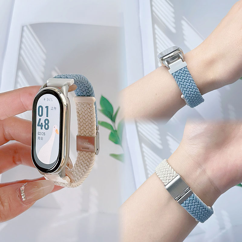 适用华为手环10/9/8/7表带拼色编织卡扣手环6腕带弹力NFC细款表带