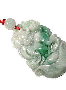 豆绿天然翡翠a货玉十二生肖鼠兔虎蛇鸡狗猪飘花玉吊坠属相项链