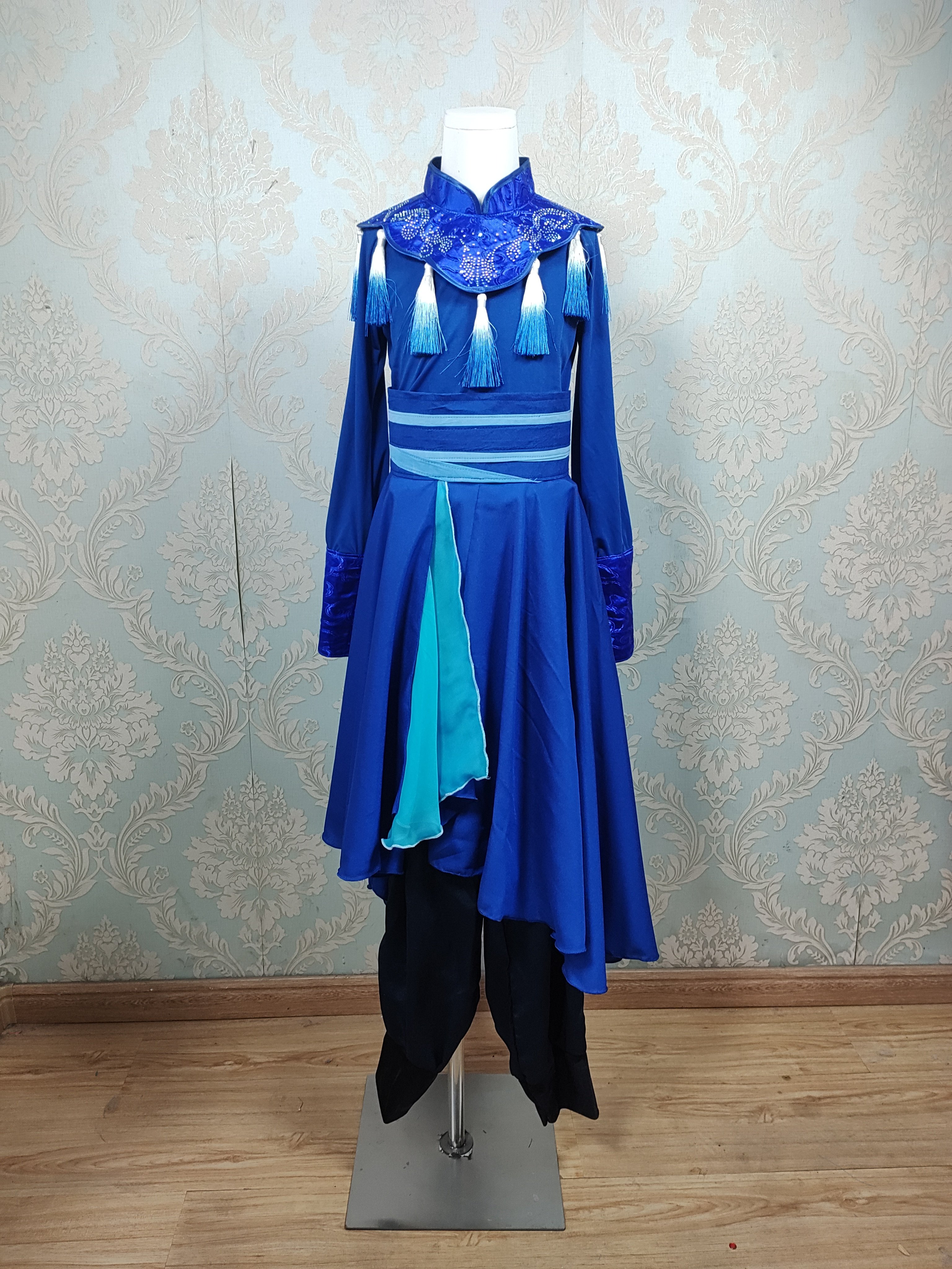 群青古典舞演出服女飘逸中国舞蹈服装艺考独舞服装刀马旦考级纯蓝