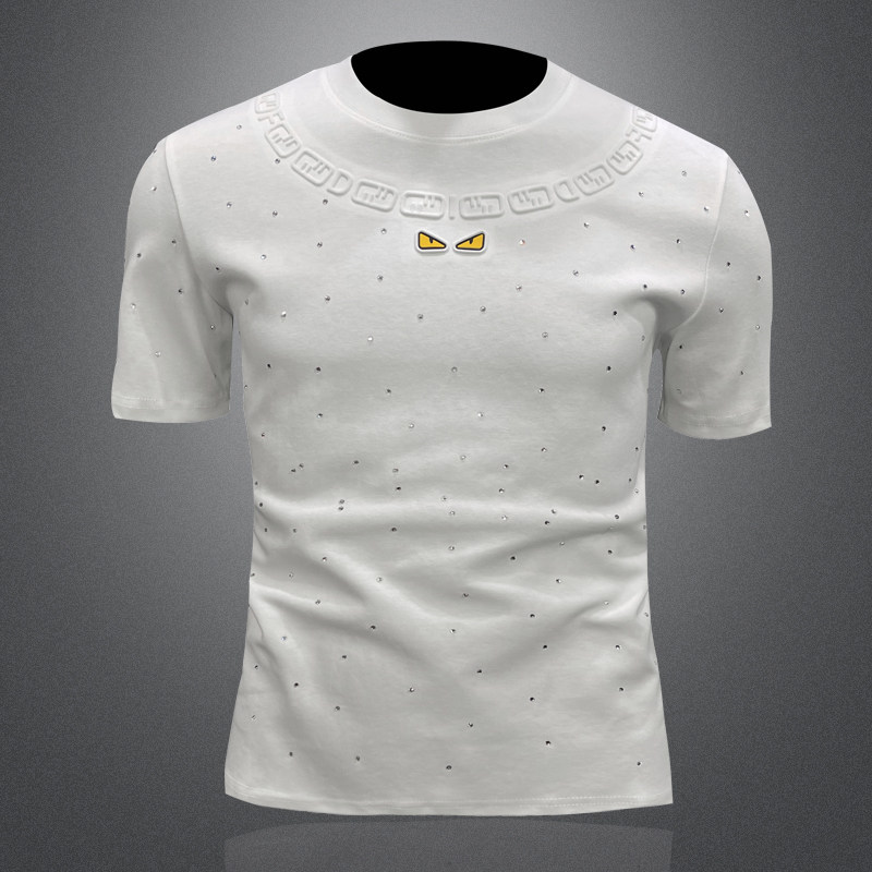 2026新款夏季男士重工艺烫钻T恤A315-XB9126-1P753D图白，男装T恤，电商A315