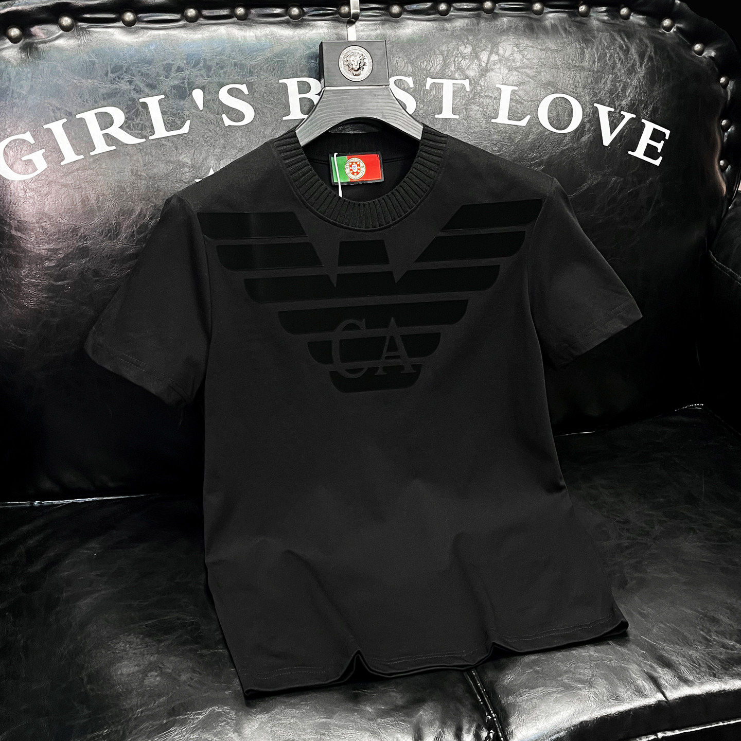 2026新款夏季男士丝光棉（毛衣领）植绒T恤A315-XB927P75黑，男装T恤，电商A315