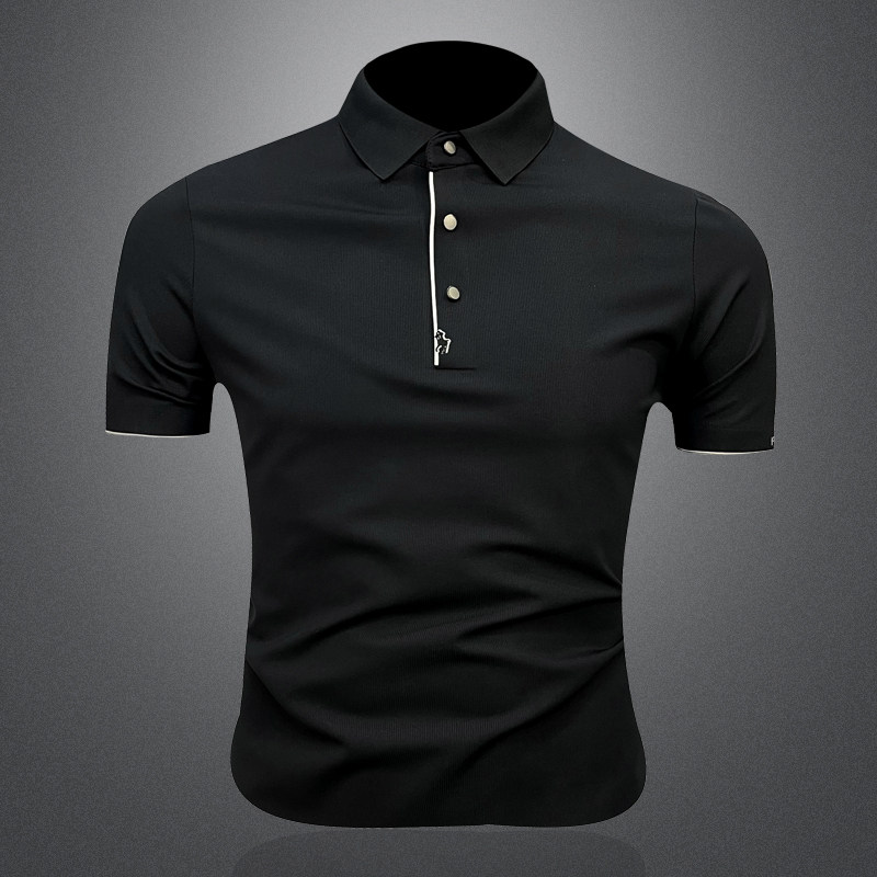 2026新款夏季丝光棉提花男士POLO翻领T恤6206P65黑3D图，男装T恤，电商A315