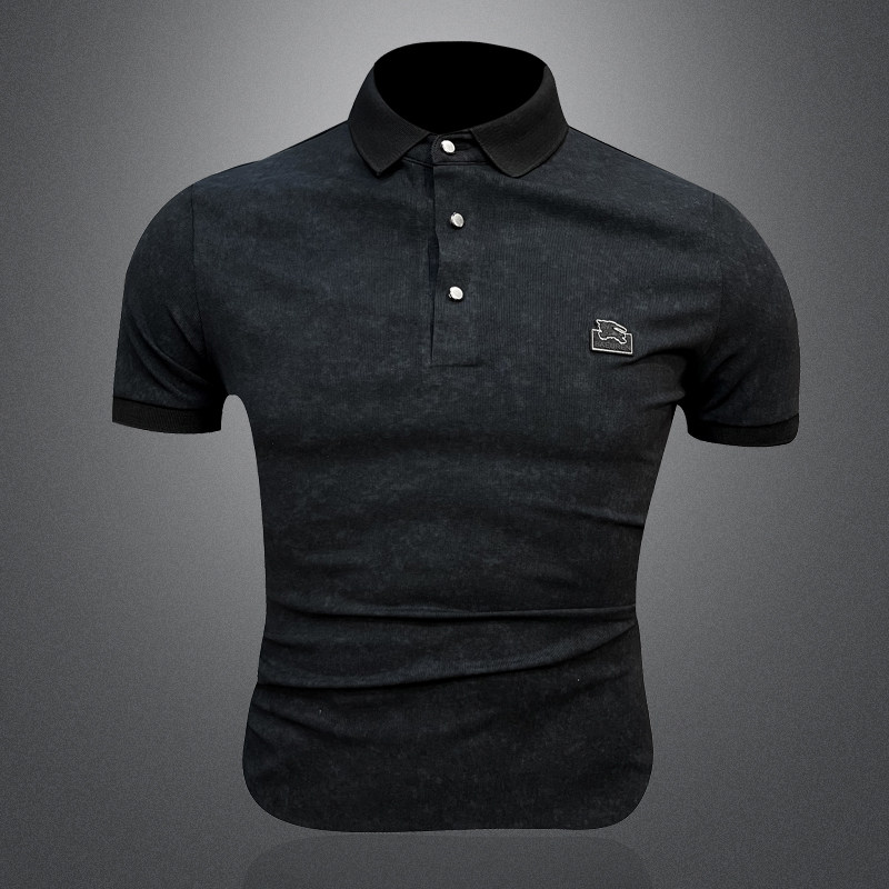2026新款夏季丝光棉提花男士POLO翻领T恤6299P65黑3D图，男装T恤，电商A315