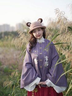 【现货】凤翥斋 兔子开会羊毛尼方领刺绣补汉服秋冬明