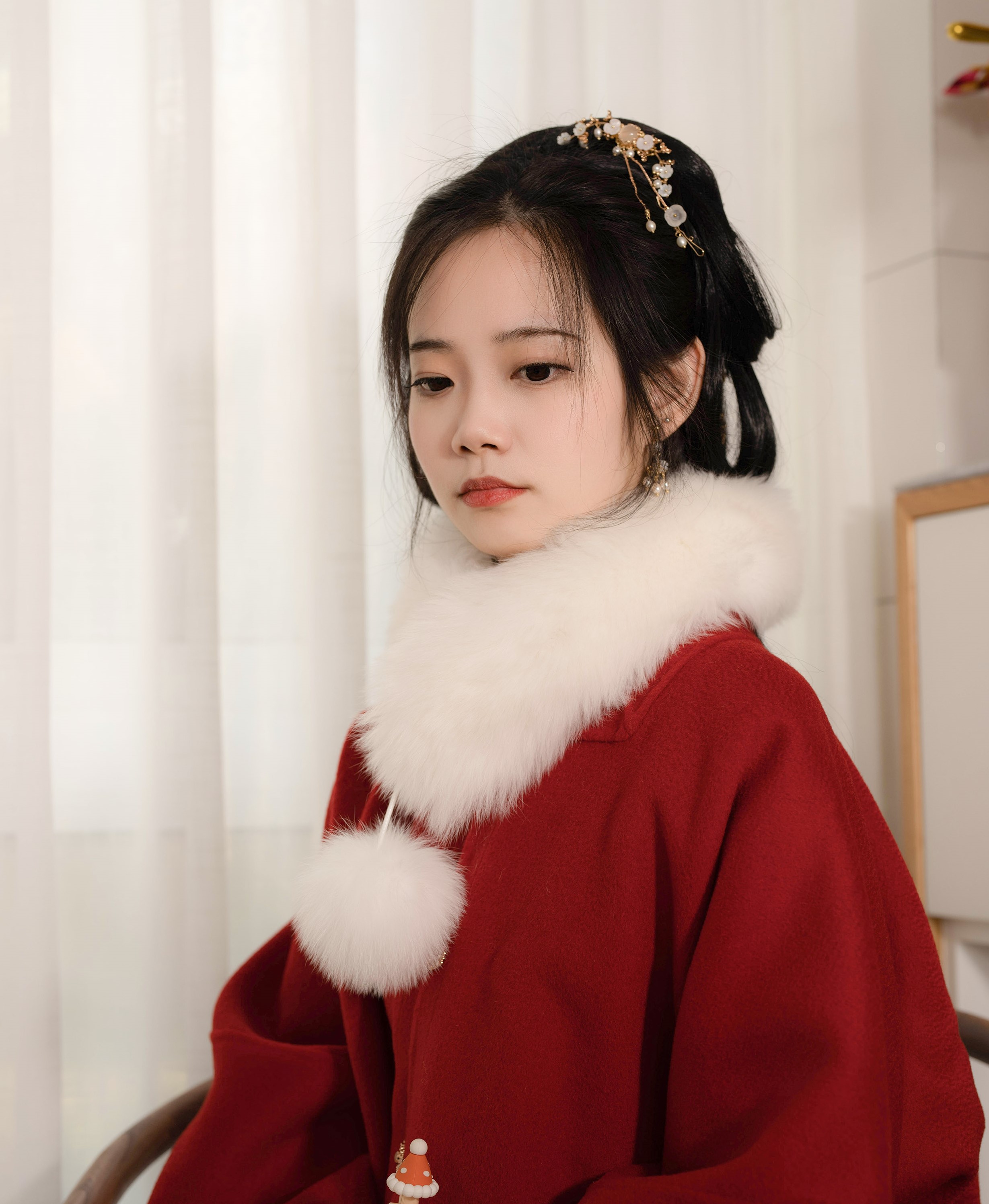 凤翥斋冬狐狸毛多色毛球磁吸围巾