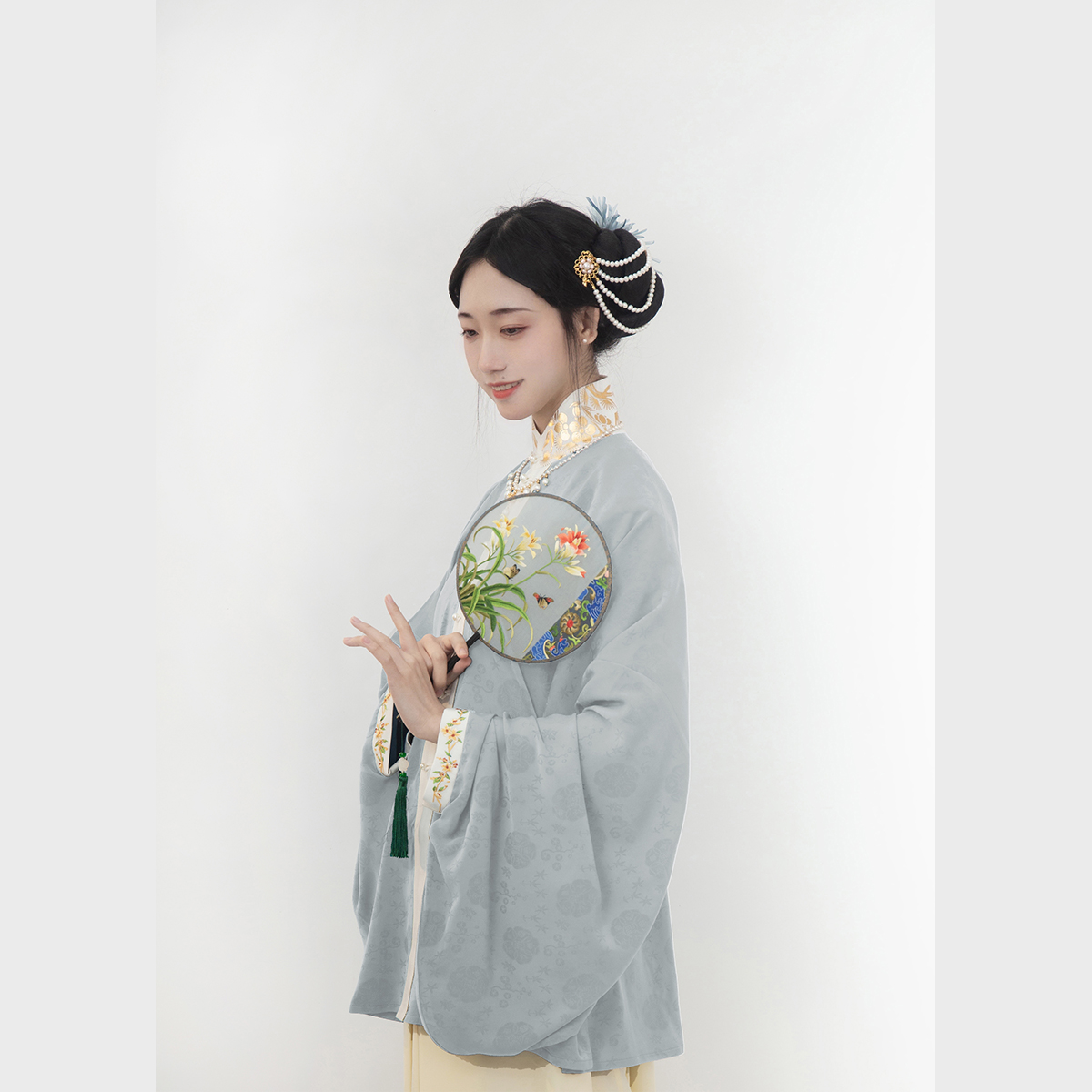 【折扣现货】凤翥斋 松竹梅 烫金立领对襟短衫明制汉服 紫蓝灰