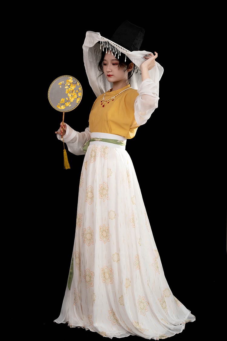 消暑令|凤翥斋|唐制齐腰烫金间色印团花破裙银丝背子内搭汉服