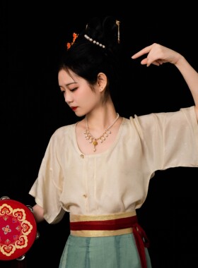 丹霞卷 | 凤翥斋 | 唐制真丝提花交织绢半袖背子汉服夏季薄款