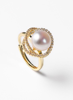 戴拉时尚淡水珍珠闪耀锆石戒指