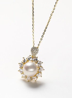 戴拉时尚925银项链女淡水珍珠吊坠 新款短款颈链气质高级感锁骨链