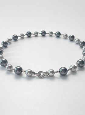 戴拉施家珍珠项链女时尚灰色颈链 新款个性高级感 气质短款锁骨链