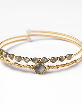 戴拉时尚月光石复古开口手镯